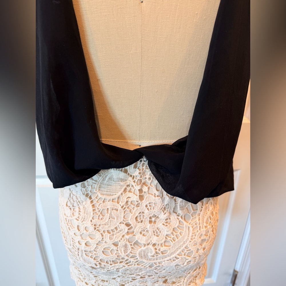Black Lace Mini Dress Open Back Cowl Neck Cocktail Party S - Picture 8 of 10